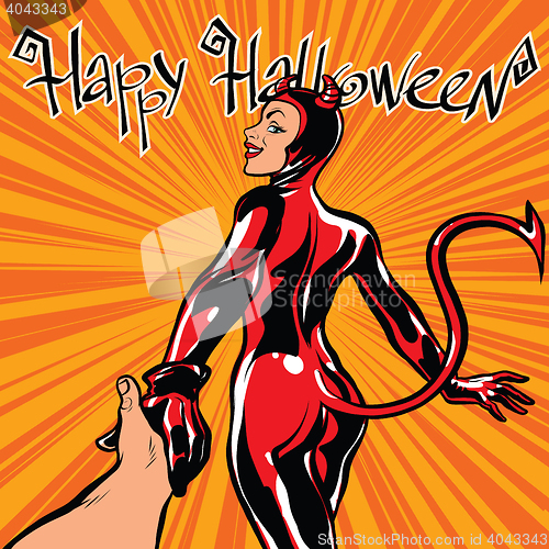 Image of Happy Halloween devil girl follow me