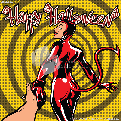 Image of Happy Halloween devil girl follow me