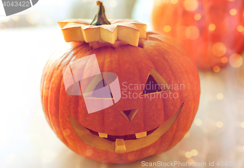 Image of close up of pumpkins on table