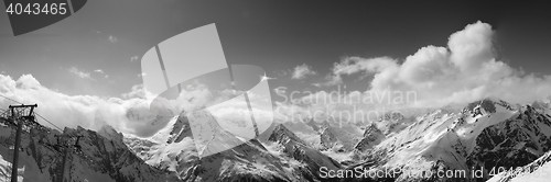 Image of Black and white panoramic view from ski resort in nice sun day