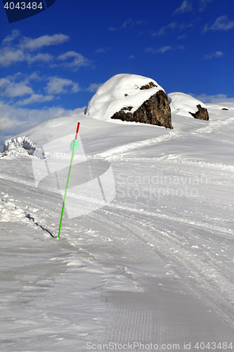 Image of Ski slope in sun winter day
