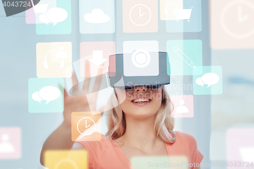 Image of woman in virtual reality headset or 3d glasses