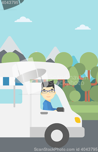 Image of Man driving motor home vector illustration.