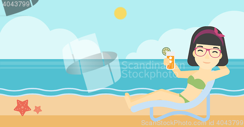 Image of Woman sitting in chaise longue vector illustration