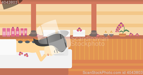 Image of Woman getting stone therapy vector illustration.