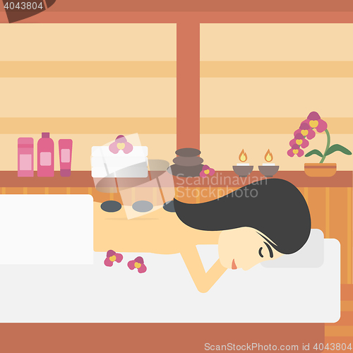 Image of Woman getting stone therapy vector illustration.