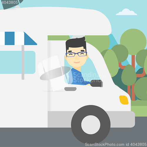 Image of Man driving motor home vector illustration.