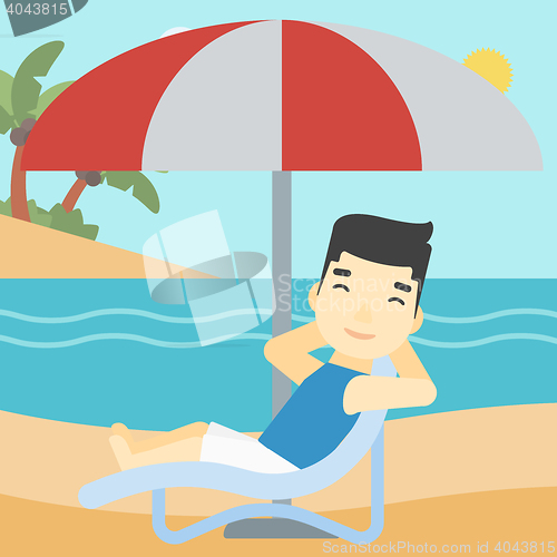 Image of Man relaxing on beach chair vector illustration.