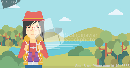 Image of Cheerful traveler with backpack.