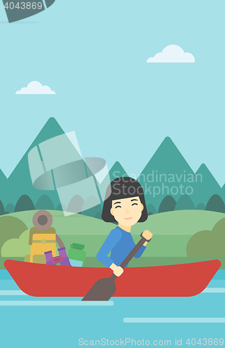 Image of Woman riding in kayak vector illustration.