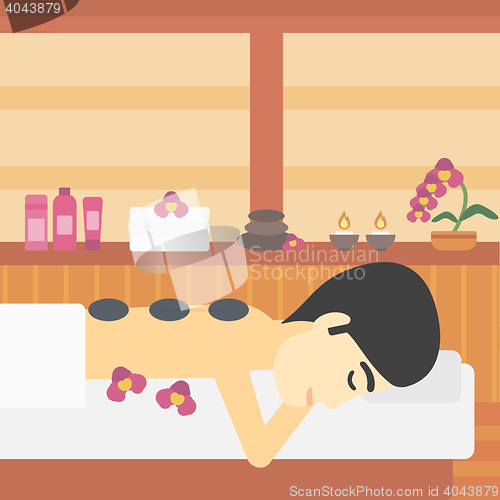 Image of Man getting stone therapy vector illustration.