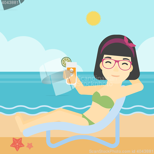 Image of Woman sitting in chaise longue vector illustration