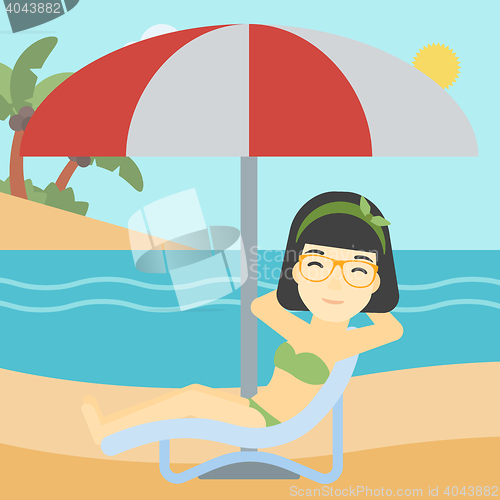 Image of Woman relaxing on beach chair vector illustration.