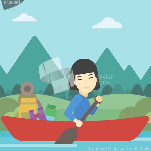 Image of Woman riding in kayak vector illustration.