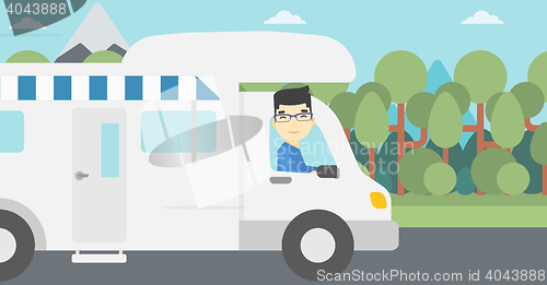 Image of Man driving motor home vector illustration.