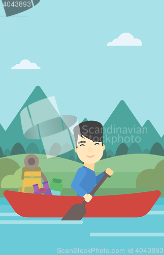 Image of Man riding in kayak vector illustration.