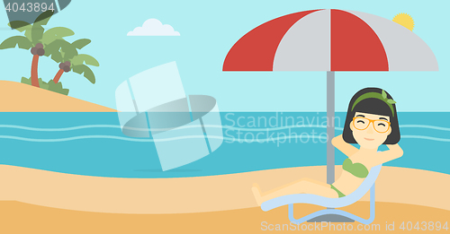 Image of Woman relaxing on beach chair vector illustration.