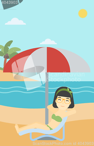 Image of Woman relaxing on beach chair vector illustration.