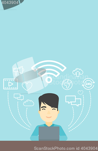 Image of Man working on laptop vector illustration.