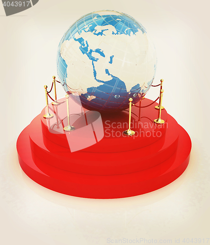 Image of Earth on podium on a white background . 3D illustration. Vintage