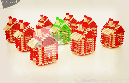 Image of Log houses from matches pattern with the best percent. 3D illust