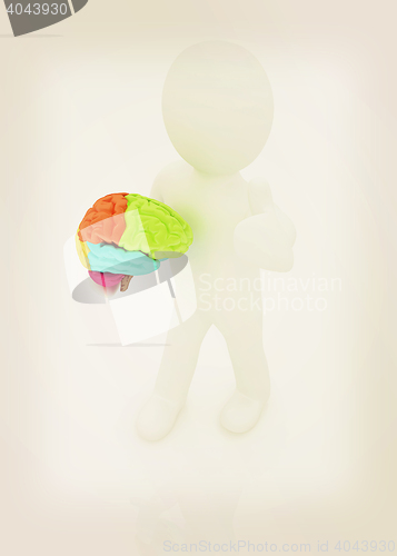 Image of 3d people - man with a brain. 3D illustration. Vintage style.