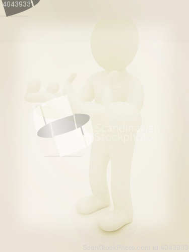 Image of 3d man holds a baby on hands. 3D illustration. Vintage style.