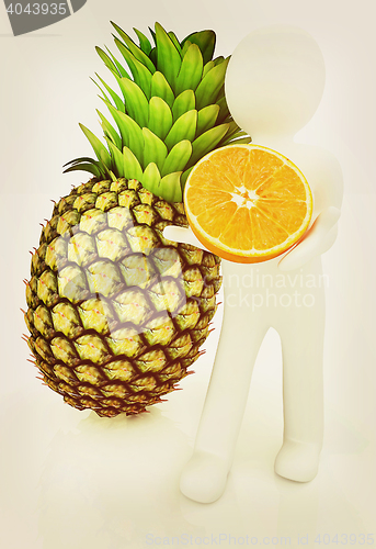 Image of 3d man with citrus . 3D illustration. Vintage style.