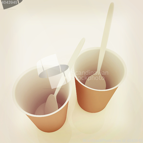 Image of fast-food disposable tableware. 3D illustration. Vintage style.