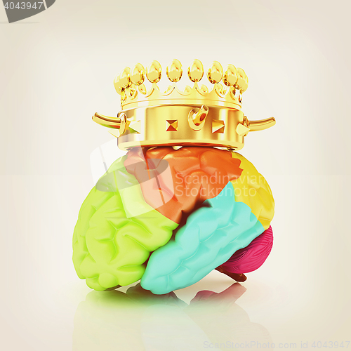 Image of Gold Crown on the brain. 3D illustration. Vintage style.