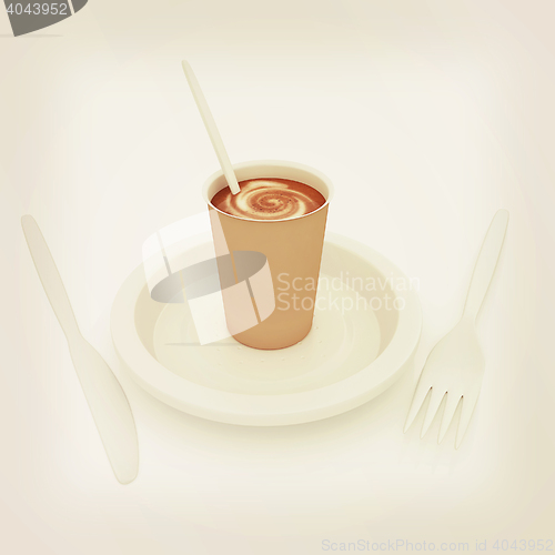 Image of Coffe in fast-food disposable tableware. 3D illustration. Vintag