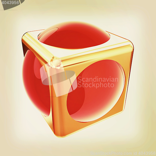 Image of Sphere in a cube 3d design element. 3D illustration. Vintage sty