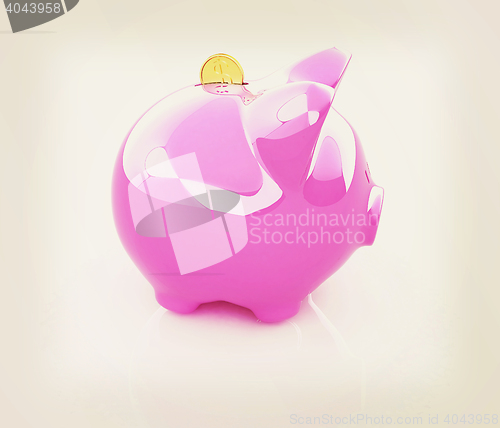 Image of Glossy pink piggy bank. 3D illustration. Vintage style.