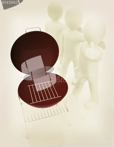 Image of 3d man with barbeque. 3D illustration. Vintage style.