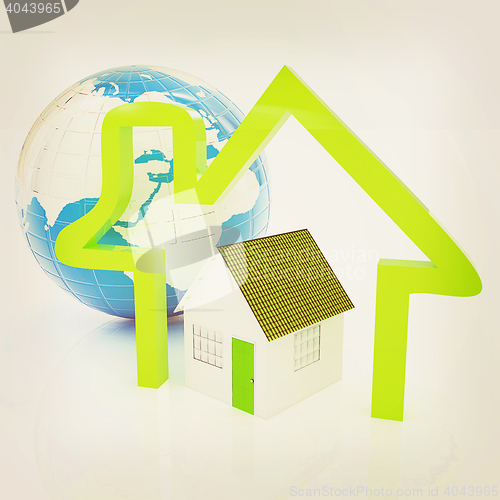 Image of 3d green house, earth and icon house on white background . 3D il