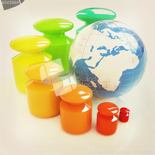 Image of Colorfull weight scale around the Earth. 3D illustration. Vintag