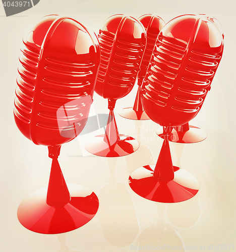 Image of 3d rendering of a microphones. 3D illustration. Vintage style.