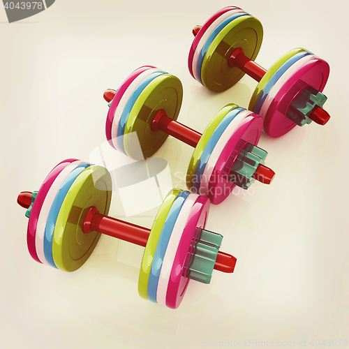 Image of Colorful dumbbells on a white background. 3D illustration. Vinta