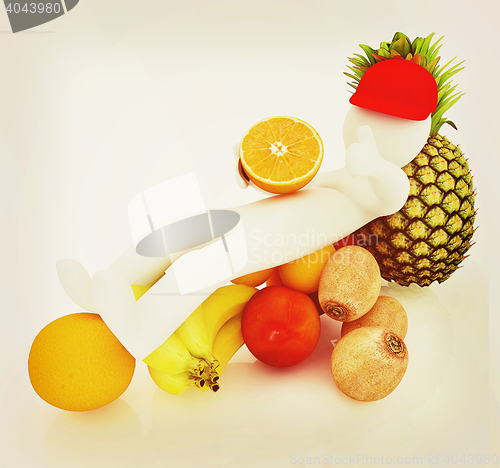 Image of 3d man with citrus . 3D illustration. Vintage style.