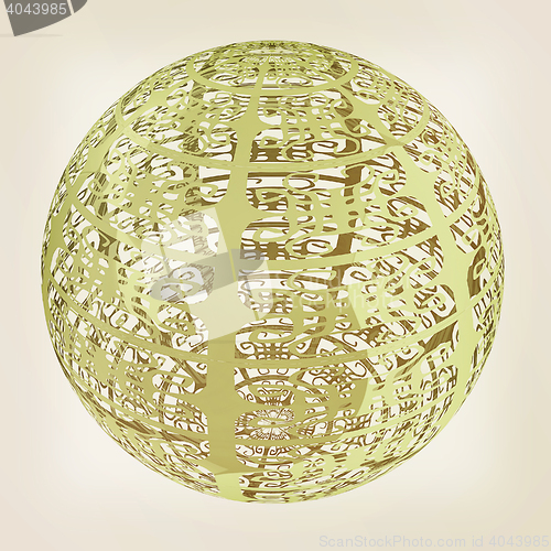 Image of Arabic abstract glossy dark green geometric sphere. 3D illustrat