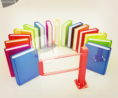 Image of Colorful books in a semicircle and tourniquet to control. The co