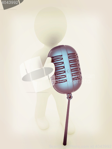 Image of 3D man with a microphone on a white background . 3D illustration