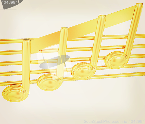 Image of 3D music note on staves on a white . 3D illustration. Vintage st