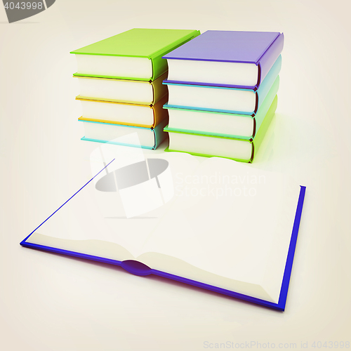 Image of colorful real books. 3D illustration. Vintage style.