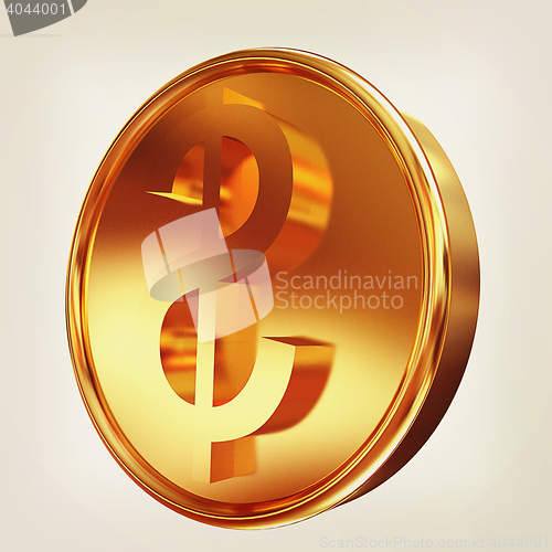 Image of Gold coin with dollar sign. 3D illustration. Vintage style.