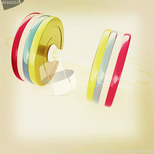 Image of Colorful dumbbells on a white background. 3D illustration. Vinta