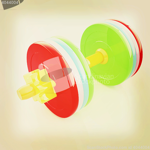 Image of Colorful dumbbells on a white background. 3D illustration. Vinta