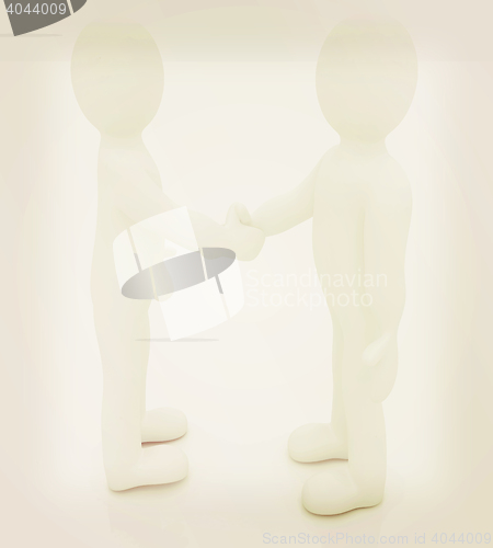 Image of Handshake. 3D mans. 3D illustration. Vintage style.