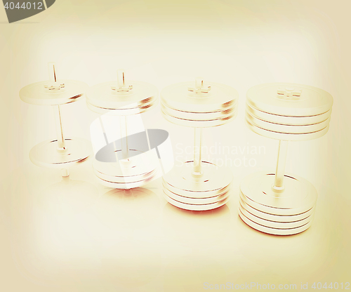 Image of Metalll dumbbells . 3D illustration. Vintage style.