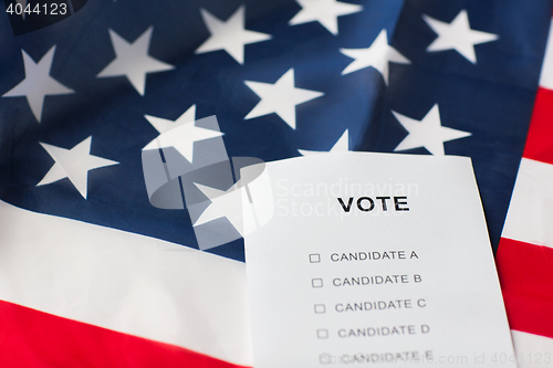 Image of empty ballot or vote on american flag